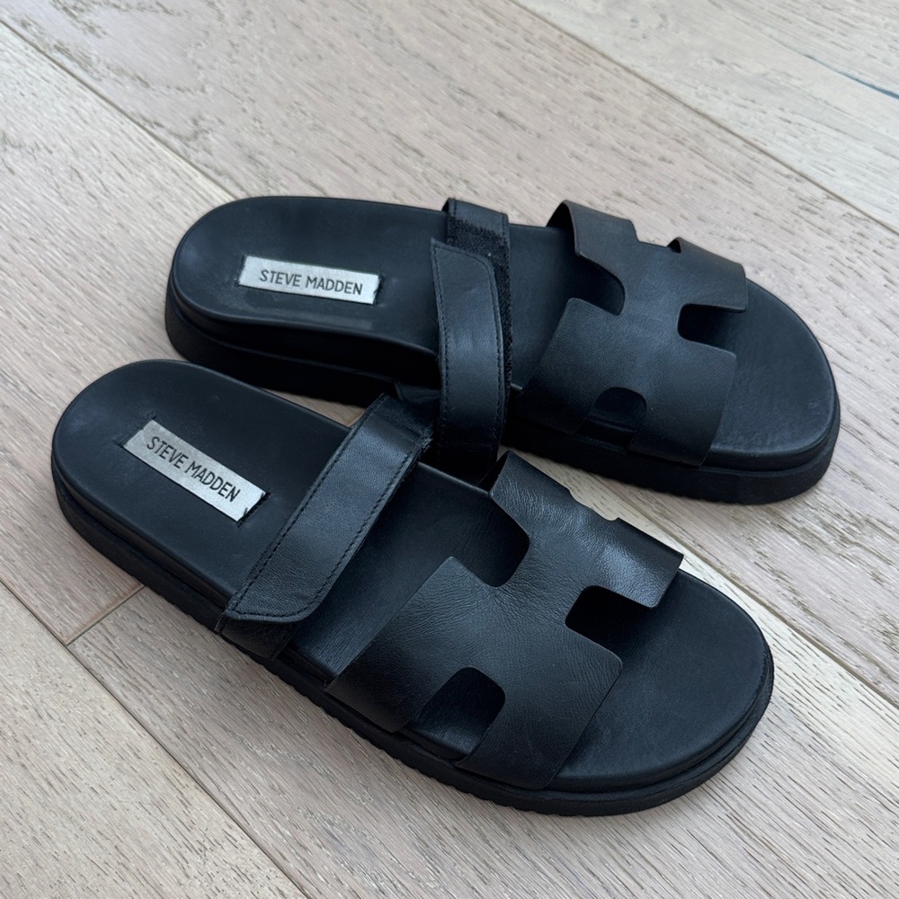 Steve Madden Black Leather Slide Sandals